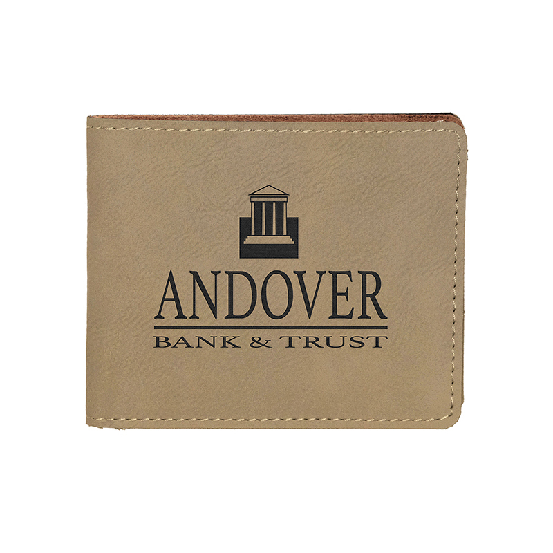 Carteira masculina bifold em couro sintético laserável com bolso para moedas