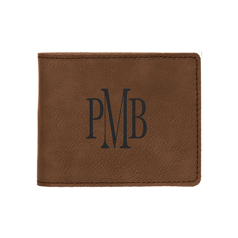 Carteira masculina bifold em couro sintético laserável com bolso para moedas