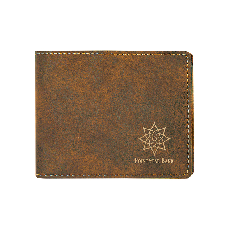 Carteira masculina bifold em couro sintético laserável com bolso para moedas