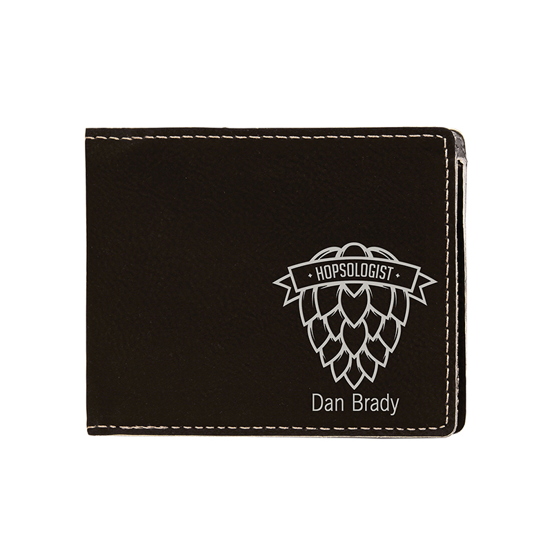 Carteira masculina bifold em couro sintético laserável com bolso para moedas