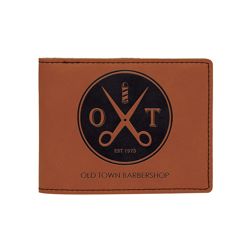 Carteira masculina bifold em couro sintético laserável com bolso para moedas
