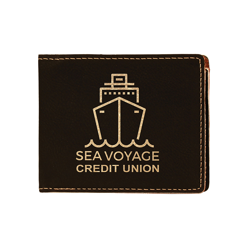 Carteira masculina bifold em couro sintético laserável com bolso para moedas