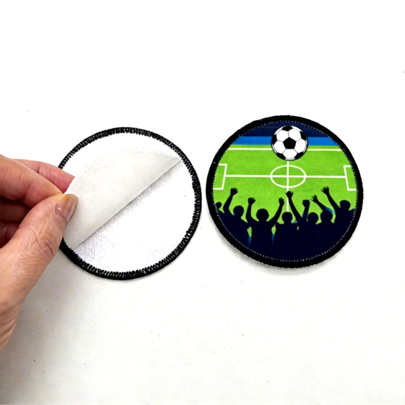 Patch Merrow de tecido redondo de sublimação de 2 1/2' com adesivo
