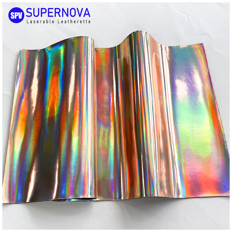Folha holográfica de couro sintético laserável com adesivo/sem adesivo