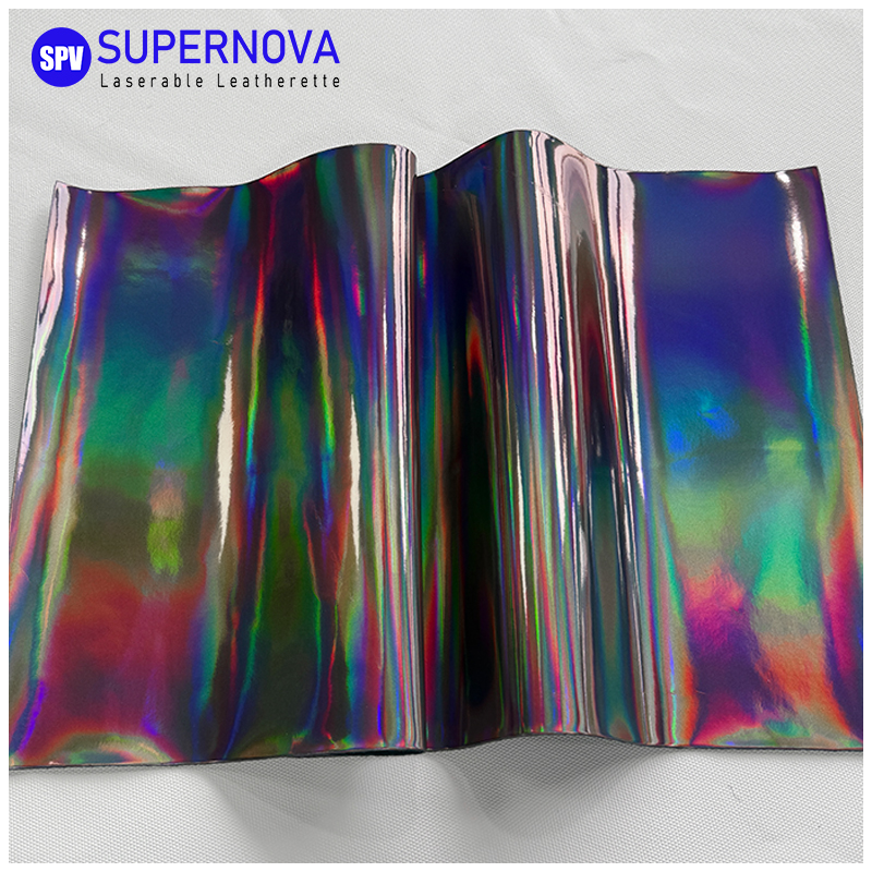 Folha holográfica de couro sintético laserável com adesivo/sem adesivo