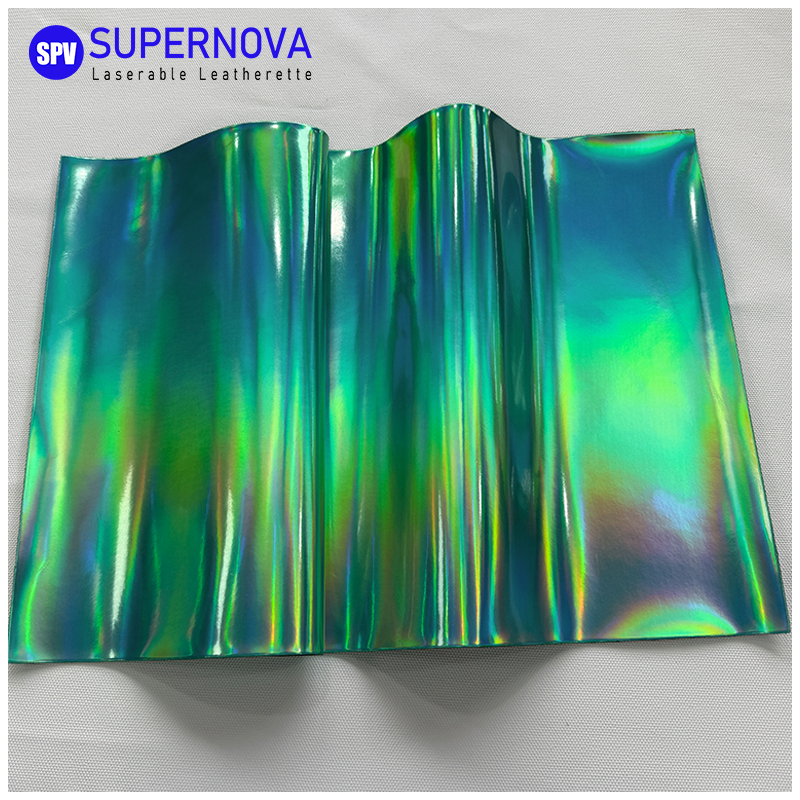 Folha holográfica de couro sintético laserável com adesivo/sem adesivo