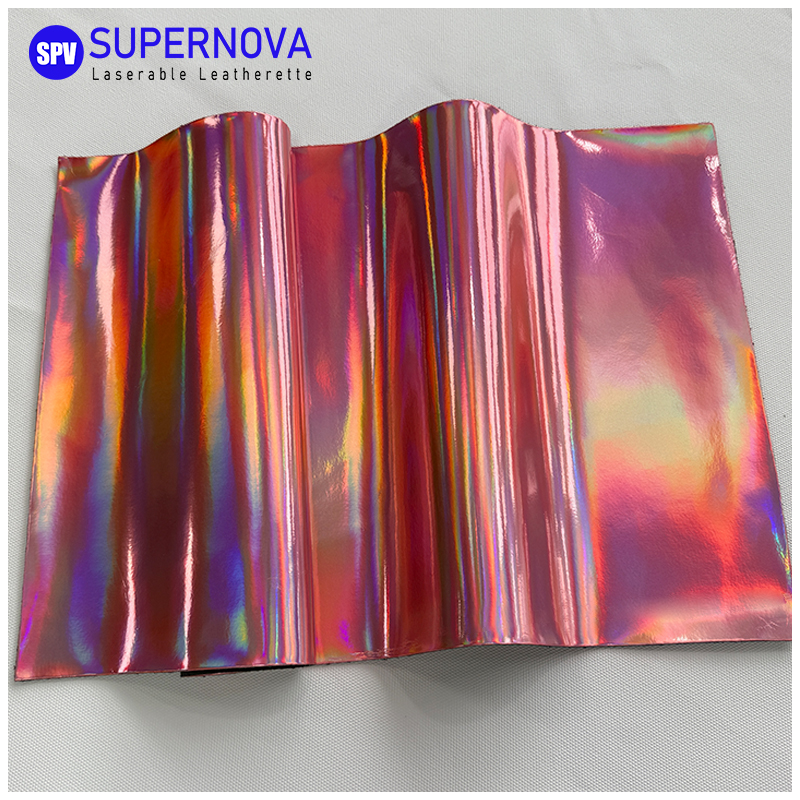 Folha holográfica de couro sintético laserável com adesivo/sem adesivo