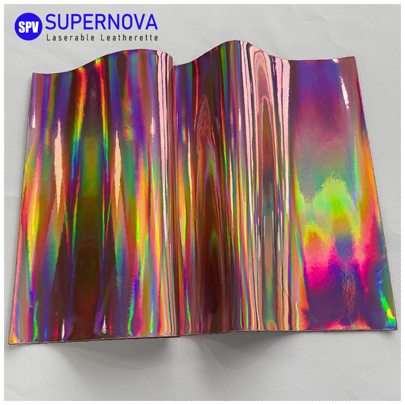 Folha holográfica de couro sintético laserável com adesivo/sem adesivo