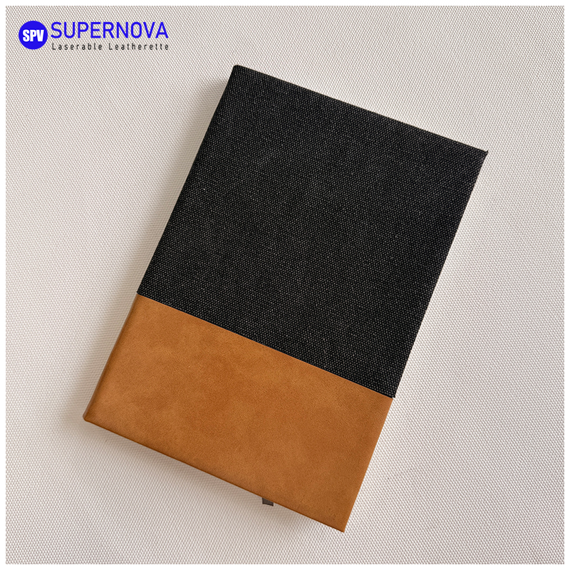 Caderno de lona e couro sintético laserável dividido Caderno de lona e couro sintético laserável dividido