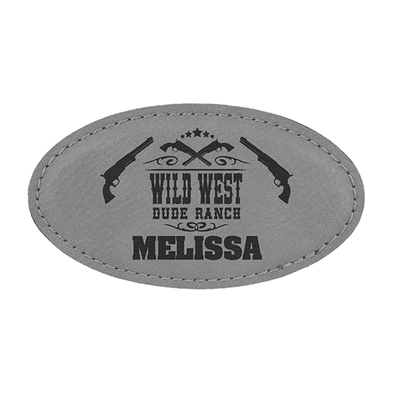 Emblema oval de couro sintético laserável em branco com ímã