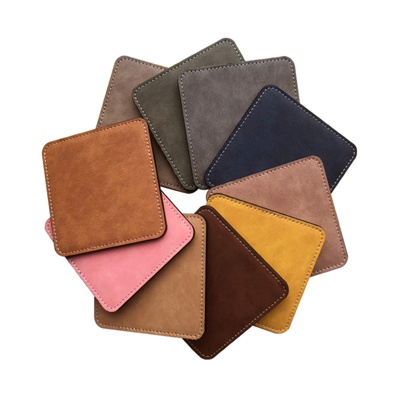 Porta-copos para canecas de couro PU de sublimação -Quadrado