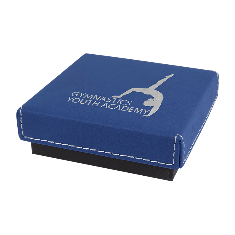Caixa de medalha de 3 1/2' x 3 1/2' com tampa de couro sintético laserável