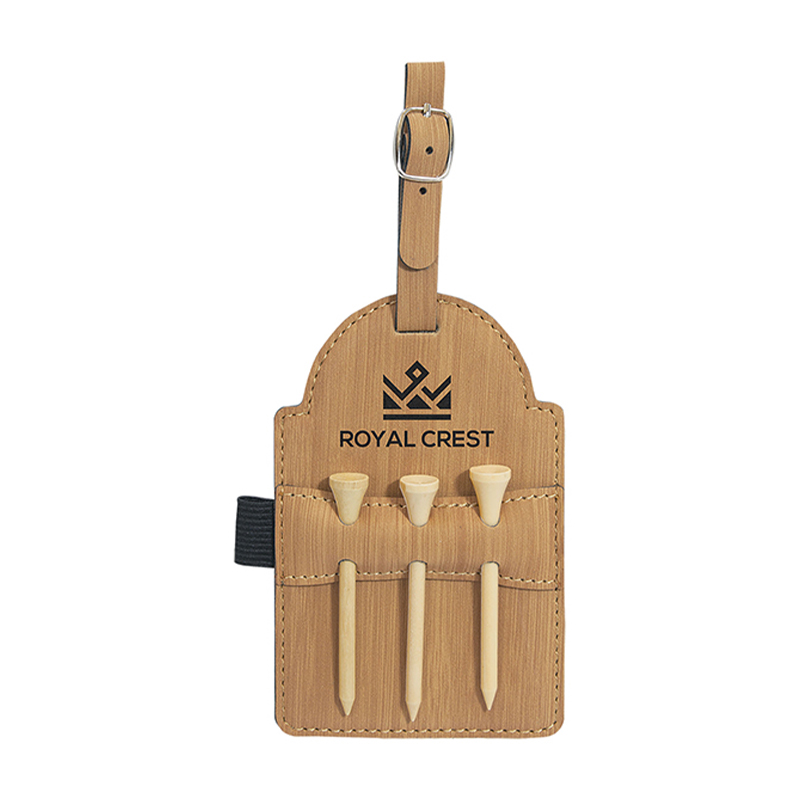Etiqueta de bolsa de golfe em couro sintético laserável com camisetas