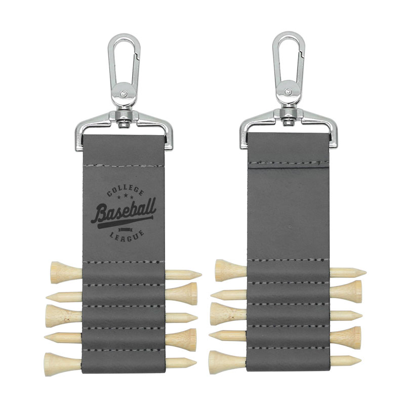 Chaveiro com etiqueta para bolsa de golfe em couro sintético laserável com 5 camisetas de madeira