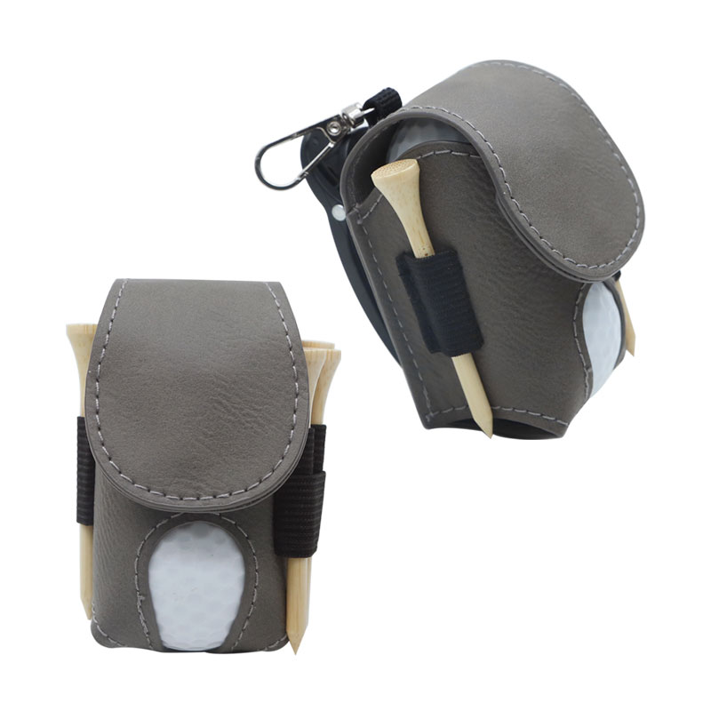 Suporte para bola de golfe em couro sintético laserável com 5 camisetas de madeira