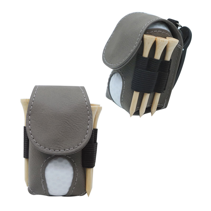 Suporte para bola de golfe em couro sintético laserável com 5 camisetas de madeira