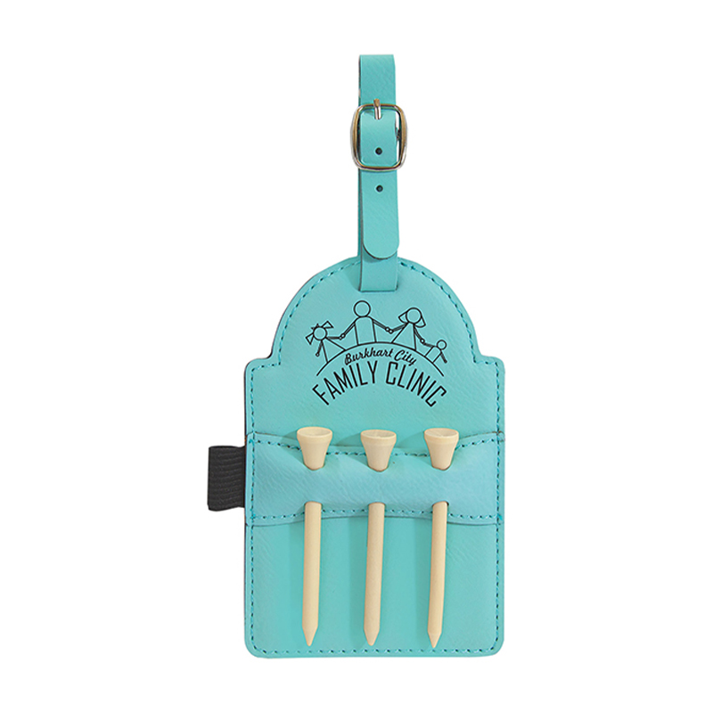 Etiqueta de bolsa de golfe em couro sintético laserável com camisetas