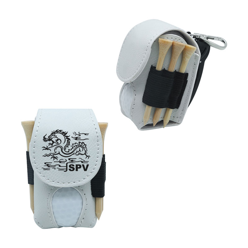 Suporte para bola de golfe em couro sintético laserável com 5 camisetas de madeira