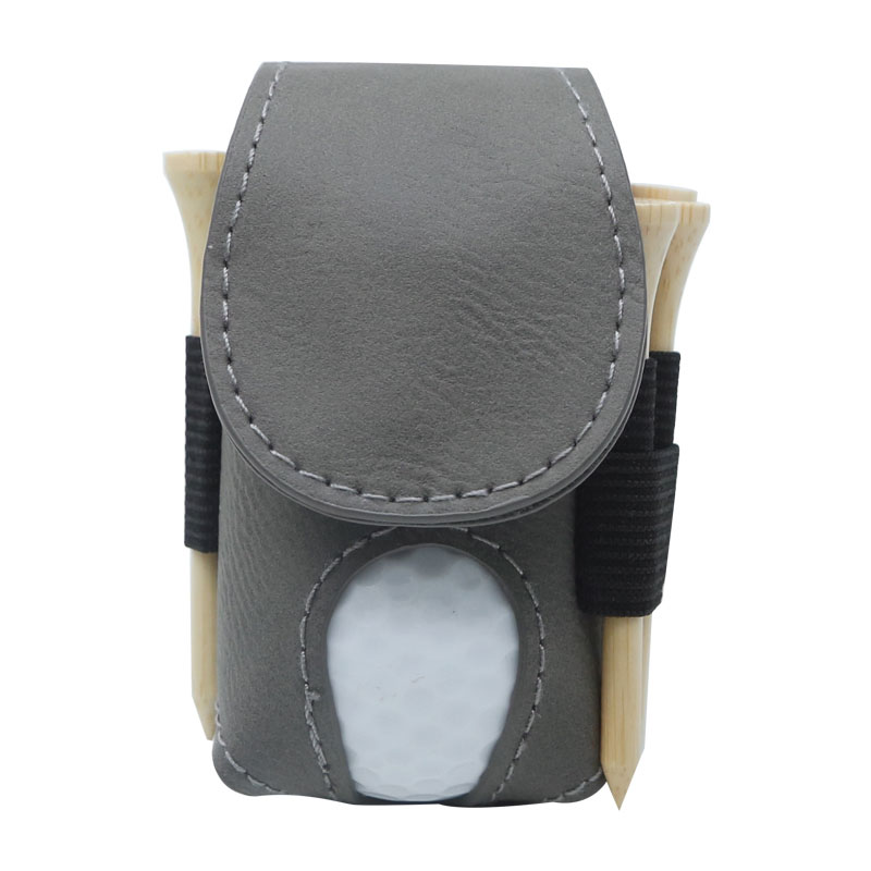 Suporte para bola de golfe em couro sintético laserável com 5 camisetas de madeira