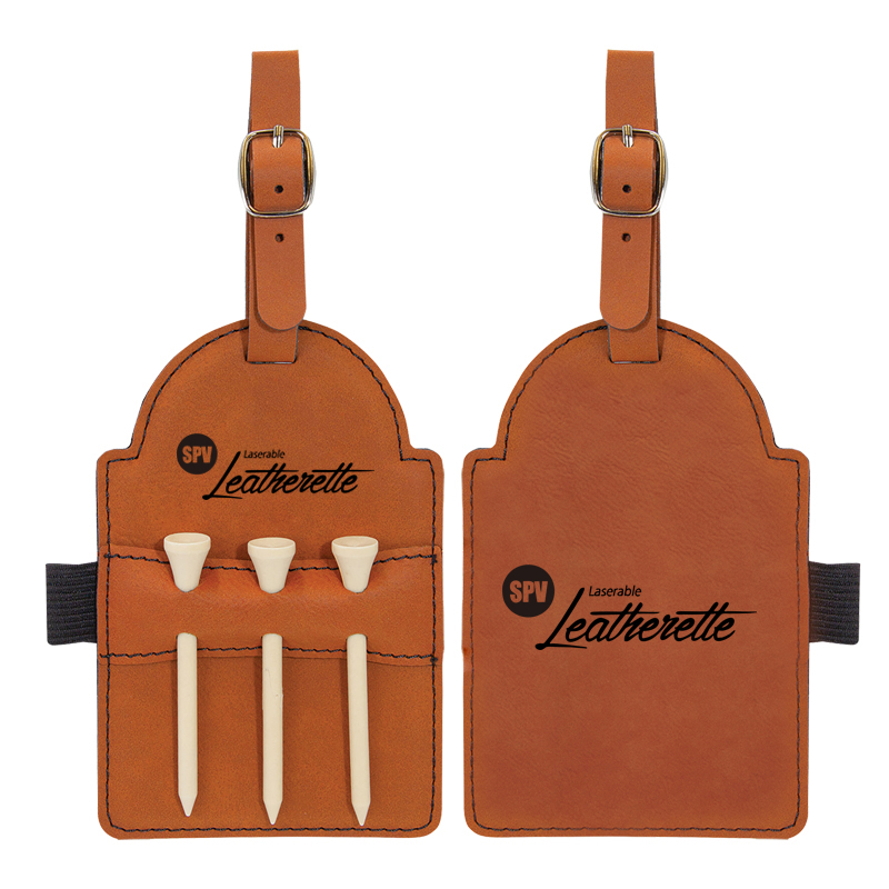 Etiqueta de bolsa de golfe em couro sintético laserável com camisetas