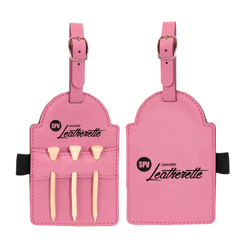 Etiqueta de bolsa de golfe em couro sintético laserável com camisetas