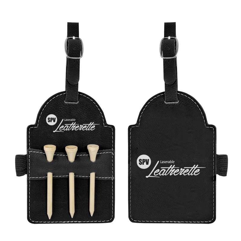 Etiqueta de bolsa de golfe em couro sintético laserável com camisetas