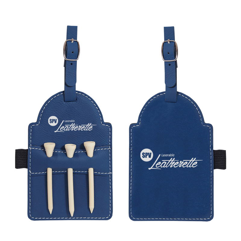 Etiqueta de bolsa de golfe em couro sintético laserável com camisetas