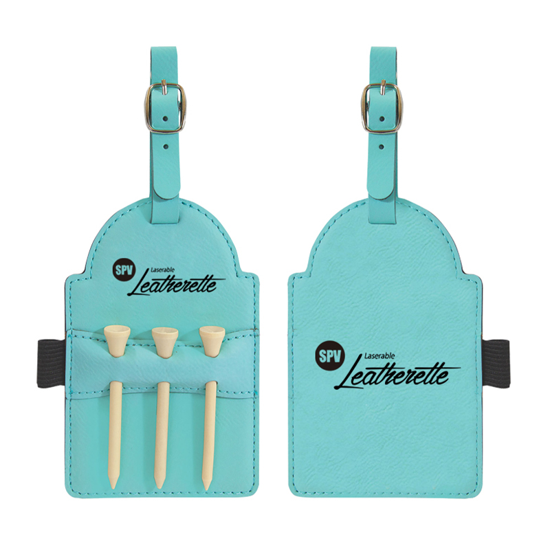 Etiqueta de bolsa de golfe em couro sintético laserável com camisetas