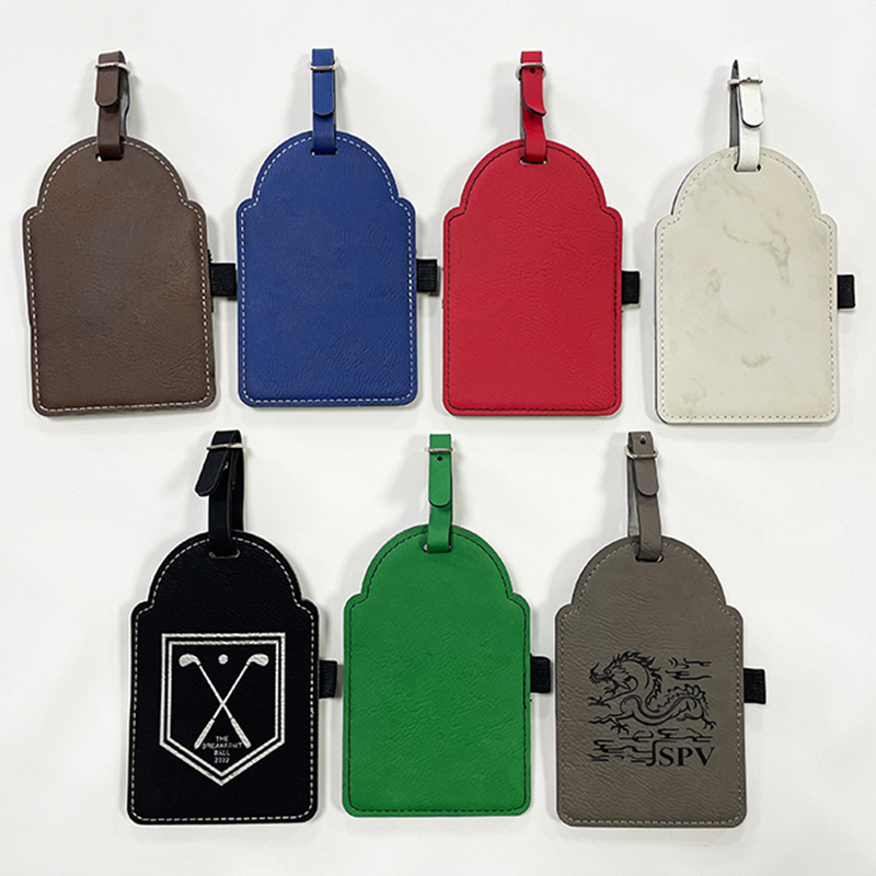 Etiqueta de bolsa de golfe em couro sintético laserável com camisetas