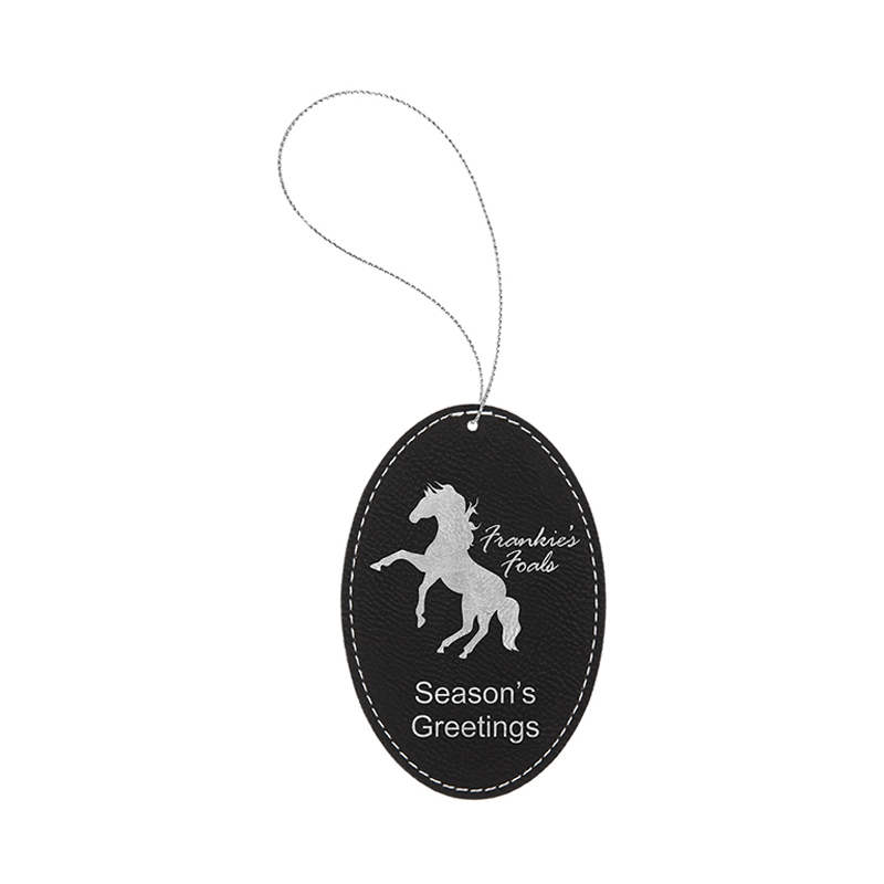 Ornamento oval de couro sintético laserável Ornamento oval de couro sintético laserável