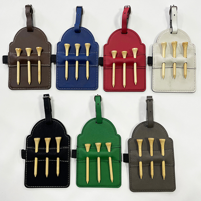 Etiqueta de bolsa de golfe em couro sintético laserável com camisetas
