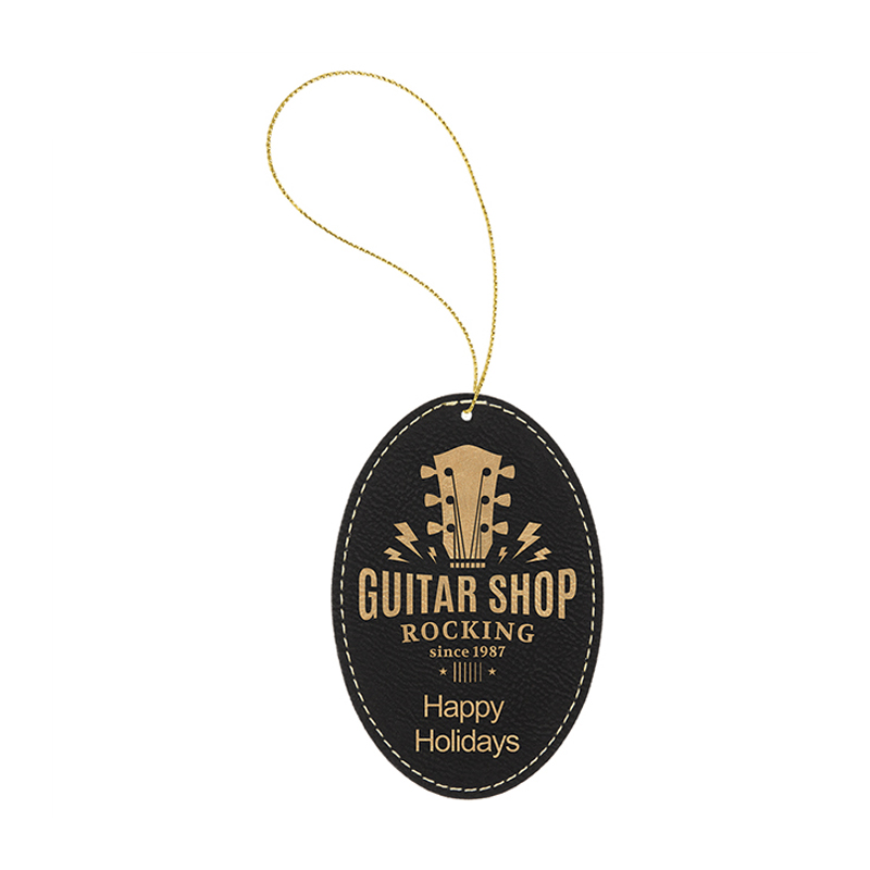 Ornamento oval de couro sintético laserável Ornamento oval de couro sintético laserável