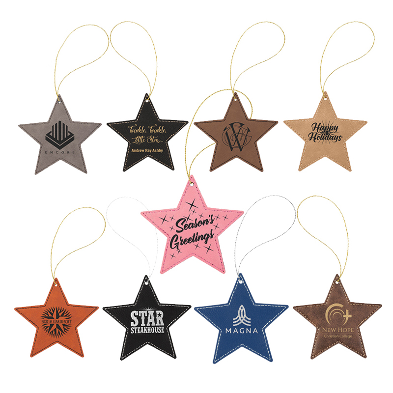 Ornamento de estrela em couro sintético laserável