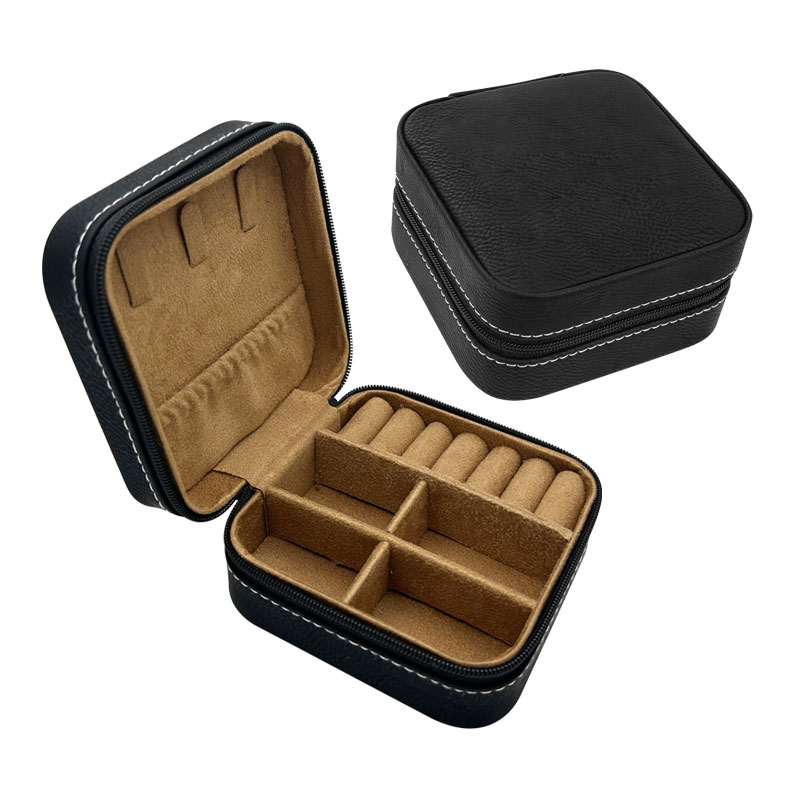 Porta-joias de viagem em couro sintético 4 × 4 com forro preto