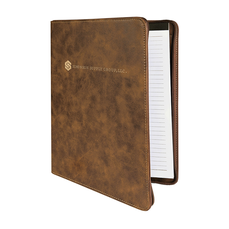 Portfólio de couro sintético de 9 1/2' × 12' com zíper