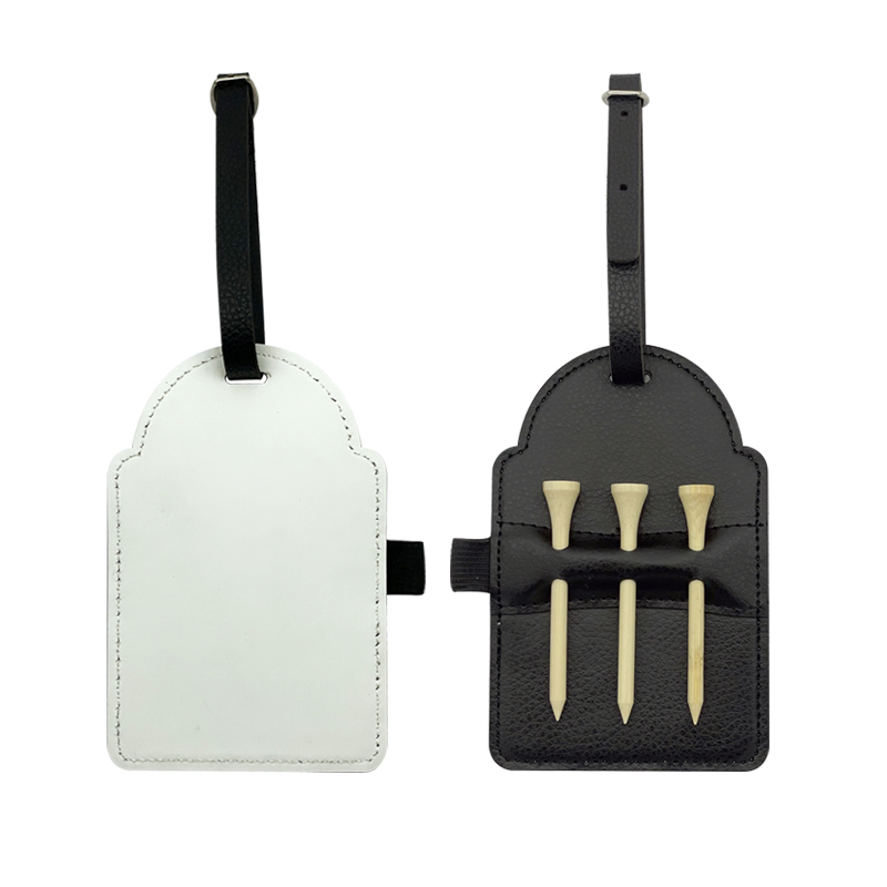 Etiqueta de bolsa de golfe em couro sintético de sublimação com 3 camisetas de madeira