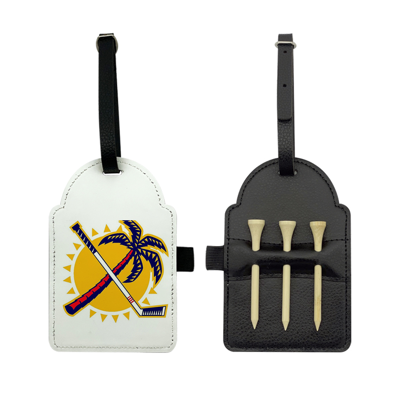 Etiqueta de bolsa de golfe em couro sintético de sublimação com 3 camisetas de madeira