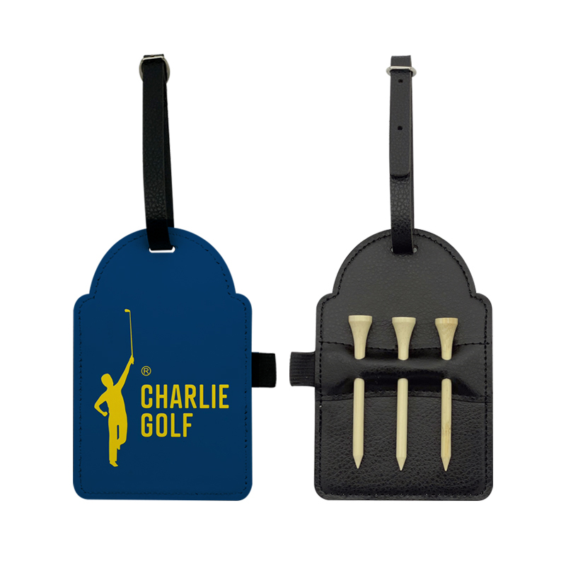Etiqueta de bolsa de golfe em couro sintético de sublimação com 3 camisetas de madeira