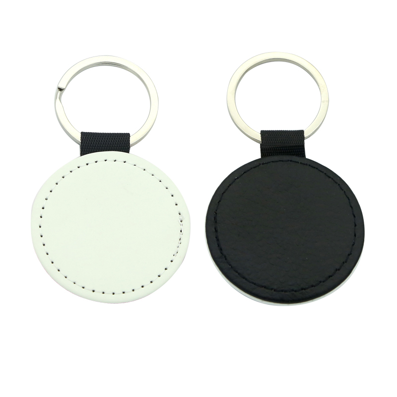 Chaveiro redondo de couro PU de sublimação - impressão em um lado Chaveiro redondo de couro PU de sublimação - impressão em um lado