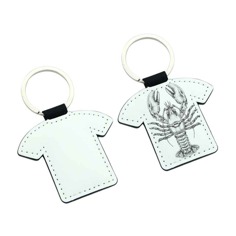 Chaveiro em formato de camiseta de couro PU de sublimação - Impressão frente e verso Chaveiro em formato de camiseta de couro PU de sublimação - Impressão frente e verso