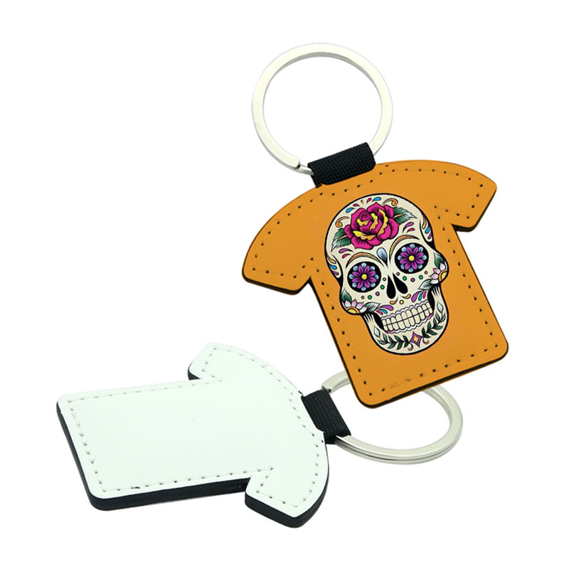 Chaveiro em formato de camiseta de couro PU de sublimação - Impressão frente e verso