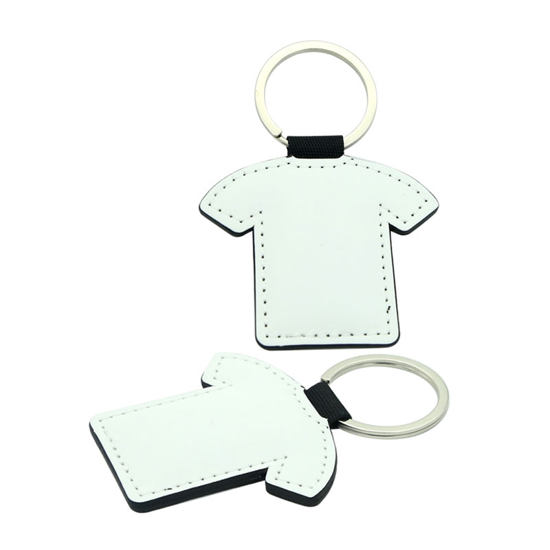 Chaveiro em formato de camiseta de couro PU de sublimação - Impressão frente e verso Chaveiro em formato de camiseta de couro PU de sublimação - Impressão frente e verso
