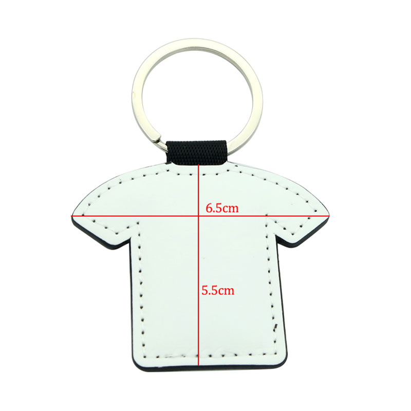Chaveiro em formato de camiseta de couro PU de sublimação - Impressão frente e verso Chaveiro em formato de camiseta de couro PU de sublimação - Impressão frente e verso
