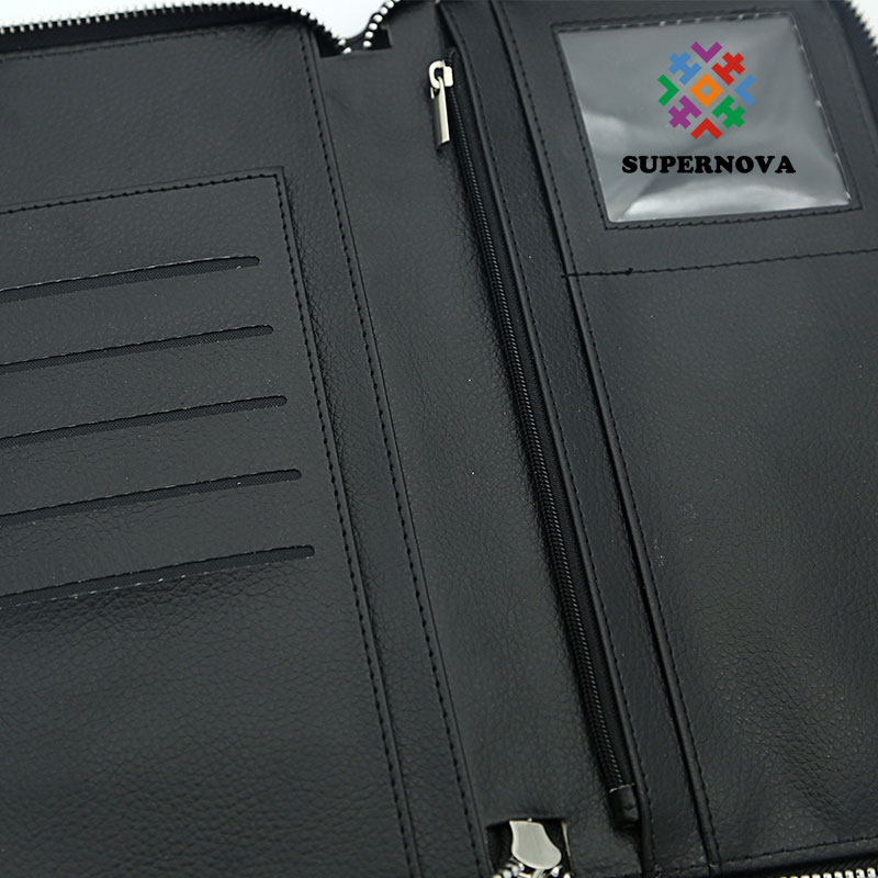 Porta-passaporte em couro sintético de sublimação com zíper e couro PU interno