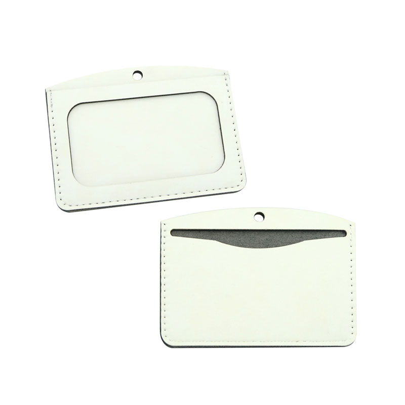 Porta-crachá de identificação em couro sintético por sublimação - camada dupla horizontal de cartão Porta-crachá de identificação em couro sintético por sublimação - camada dupla horizontal de cartão
